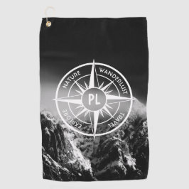 Kompass-Sternemblem monogramm dramatische Berge Golfhandtuch