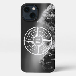 Kompass-Sternemblem monogramm dramatische Berge iPhone 13 Hülle