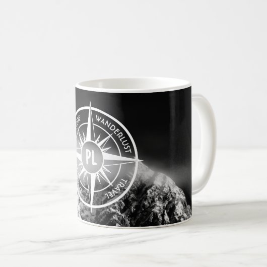 Kompass-Sternemblem monogramm dramatische Berge Kaffeetasse (VorderseiteRechts)