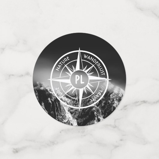 Kompass-Sternemblem monogramm dramatische Berge Konfetti (Klein Vorderseite)