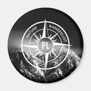 Kompass-Sternemblem monogramm dramatische Berge Magnet