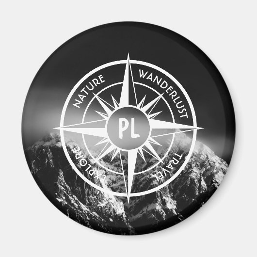 Kompass-Sternemblem monogramm dramatische Berge Magnet (Vorne)