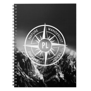 Kompass-Sternemblem monogramm dramatische Berge Notizblock