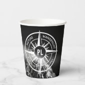 Kompass-Sternemblem monogramm dramatische Berge Pappbecher (Rückseite)