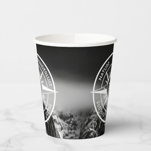 Kompass-Sternemblem monogramm dramatische Berge Pappbecher (Links)