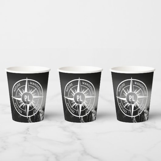 Kompass-Sternemblem monogramm dramatische Berge Pappbecher (Multi)