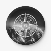 Kompass-Sternemblem monogramm dramatische Berge Pappteller (Vorderseite)