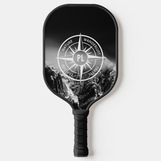 Kompass-Sternemblem monogramm dramatische Berge Pickleball Schläger (Vorderseite)