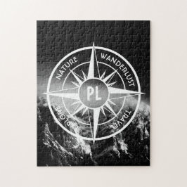 Kompass-Sternemblem monogramm dramatische Berge Puzzle