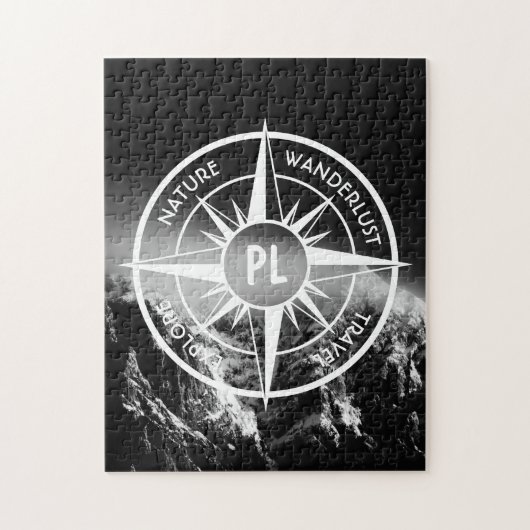 Kompass-Sternemblem monogramm dramatische Berge Puzzle (Vertikal)