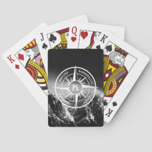 Kompass-Sternemblem monogramm dramatische Berge Spielkarten