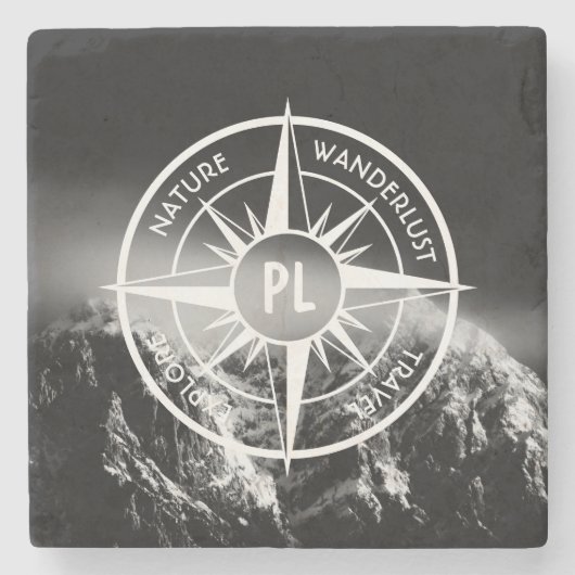 Kompass-Sternemblem monogramm dramatische Berge Steinuntersetzer (Vorderseite)
