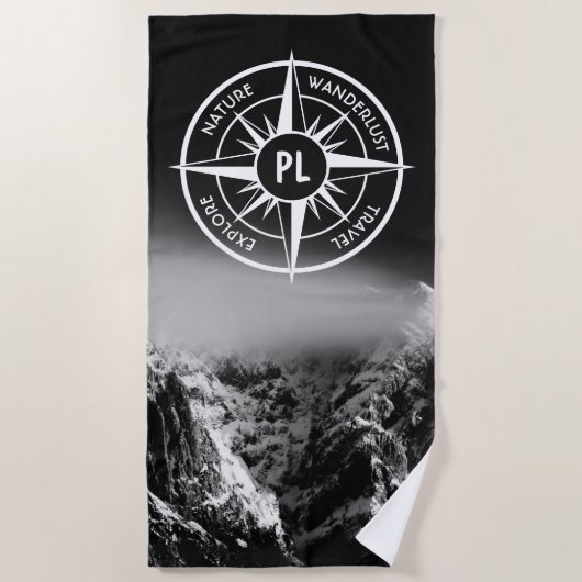 Kompass-Sternemblem monogramm dramatische Berge Strandtuch (Vorderseite)