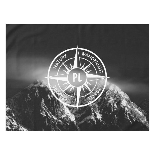 Kompass-Sternemblem monogramm dramatische Berge Tischdecke (Vorderseite (Horizontal))