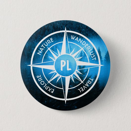 Kompass-Sternemblem Monogramm Nebel in Fichtenwald Button (Vorderseite)