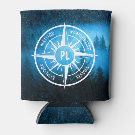 Kompass-Sternemblem Monogramm Nebel in Fichtenwald Dosenkühler (Vorderseite)