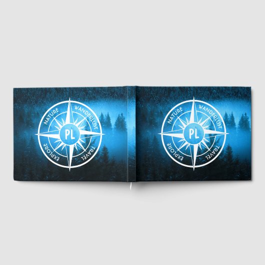 Kompass-Sternemblem Monogramm Nebel in Fichtenwald Gästebuch (Voll)