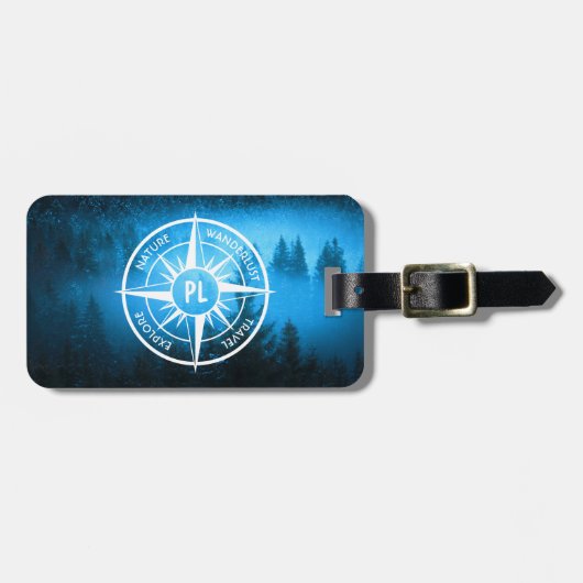 Kompass-Sternemblem Monogramm Nebel in Fichtenwald Gepäckanhänger (Vorderseite horizontal)