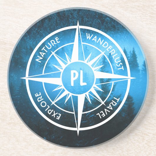 Kompass-Sternemblem Monogramm Nebel in Fichtenwald Getränkeuntersetzer (Vorne)