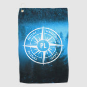 Kompass-Sternemblem Monogramm Nebel in Fichtenwald Golfhandtuch (Vorderseite)