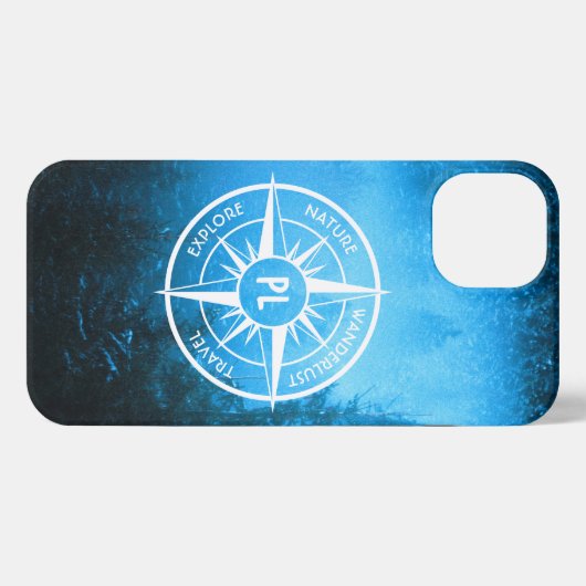 Kompass-Sternemblem Monogramm Nebel in Fichtenwald iPhone Hülle (Rückseite (Horizontal))