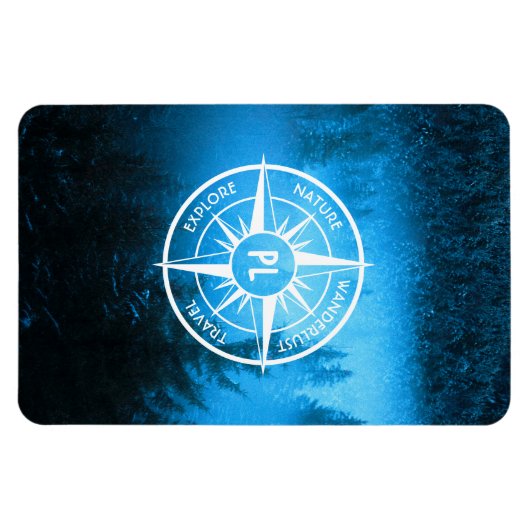 Kompass-Sternemblem Monogramm Nebel in Fichtenwald Magnet (Horizontal)