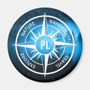 Kompass-Sternemblem Monogramm Nebel in Fichtenwald Magnet