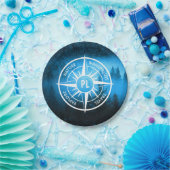 Kompass-Sternemblem Monogramm Nebel in Fichtenwald Pappteller (Party)