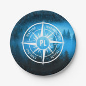 Kompass-Sternemblem Monogramm Nebel in Fichtenwald Pappteller (Vorderseite)