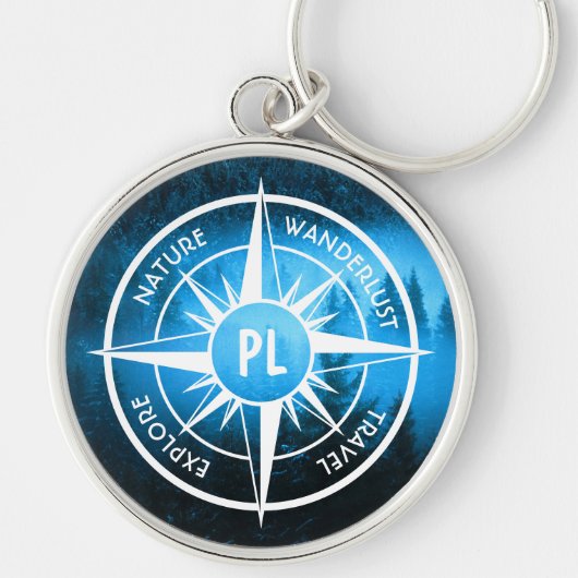 Kompass-Sternemblem Monogramm Nebel in Fichtenwald Schlüsselanhänger (Vorne)