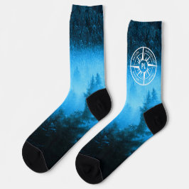 Kompass-Sternemblem Monogramm Nebel in Fichtenwald Socken