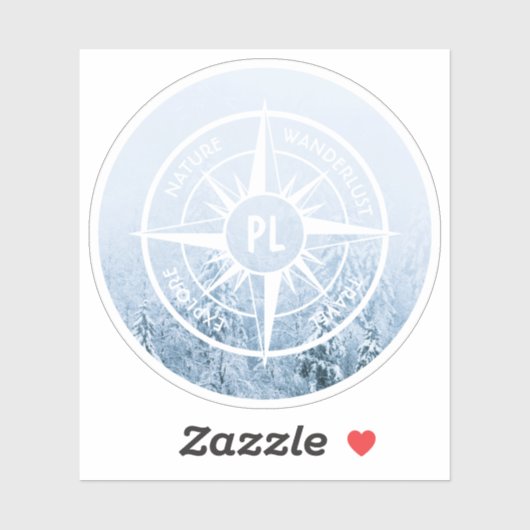 Kompass-Sternemblem monogramm Winterfichtenwald Aufkleber (Blatt)