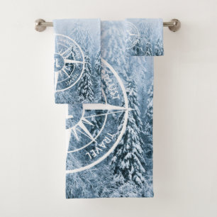 Kompass-Sternemblem monogramm Winterfichtenwald Badhandtuch Set
