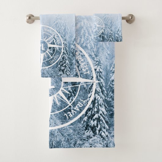 Kompass-Sternemblem monogramm Winterfichtenwald Badhandtuch Set (Insitu)