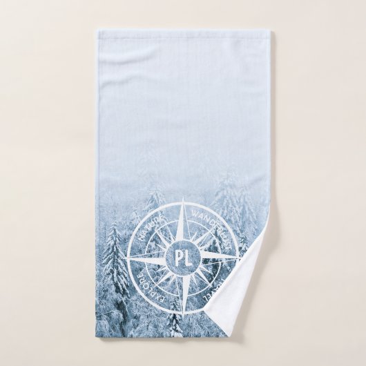 Kompass-Sternemblem monogramm Winterfichtenwald Badhandtuch Set (Handtuch)