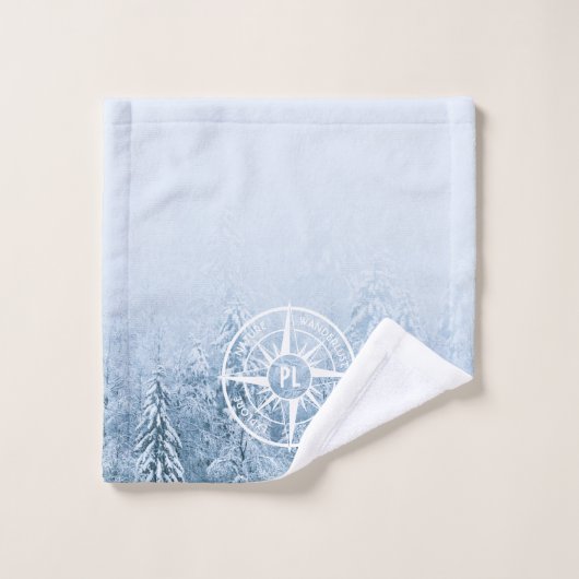 Kompass-Sternemblem monogramm Winterfichtenwald Badhandtuch Set (Waschlappen)