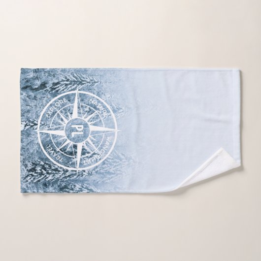 Kompass-Sternemblem monogramm Winterfichtenwald Badhandtuch Set (Handtuch)