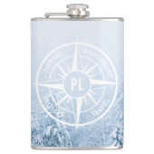 Kompass-Sternemblem monogramm Winterfichtenwald Flachmann (Vorderseite)