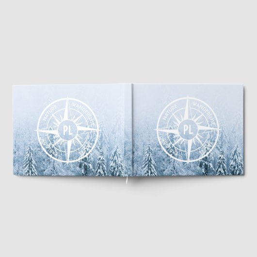 Kompass-Sternemblem monogramm Winterfichtenwald Gästebuch (Voll)