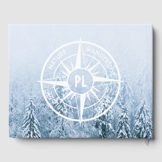 Kompass-Sternemblem monogramm Winterfichtenwald Gästebuch (Rückseite)