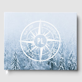 Kompass-Sternemblem monogramm Winterfichtenwald Gästebuch