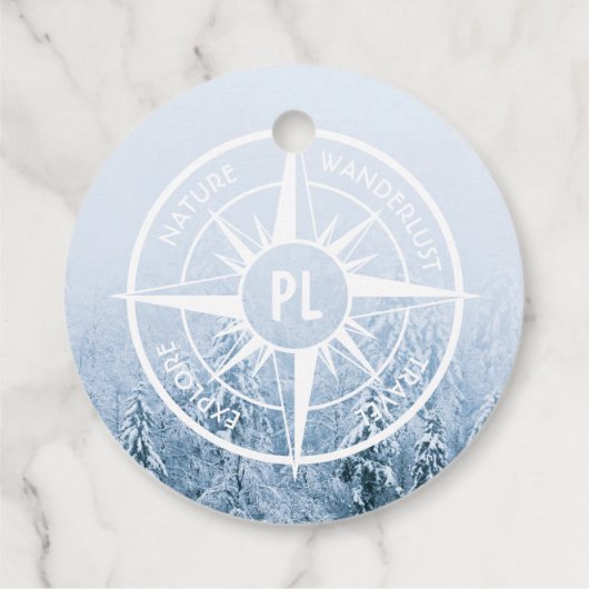 Kompass-Sternemblem monogramm Winterfichtenwald Geschenkanhänger (Rückseite)