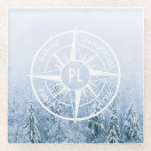 Kompass-Sternemblem monogramm Winterfichtenwald Glasuntersetzer (Vorderseite)