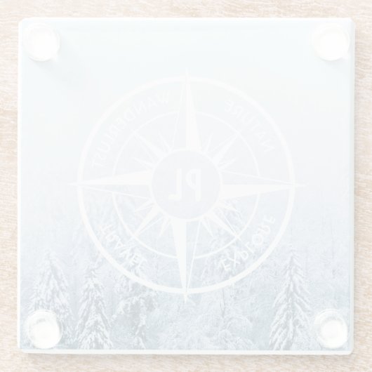 Kompass-Sternemblem monogramm Winterfichtenwald Glasuntersetzer (Rückseite)