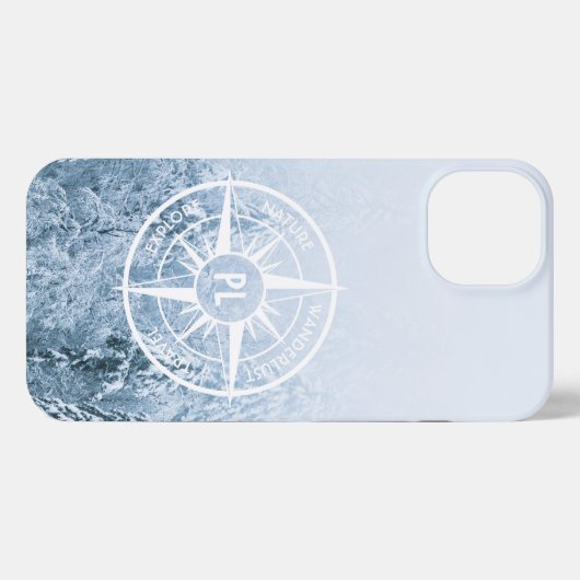 Kompass-Sternemblem monogramm Winterfichtenwald iPhone Hülle (Rückseite (Horizontal))