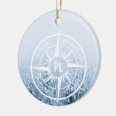 Kompass-Sternemblem monogramm Winterfichtenwald Keramik Ornament (Links)
