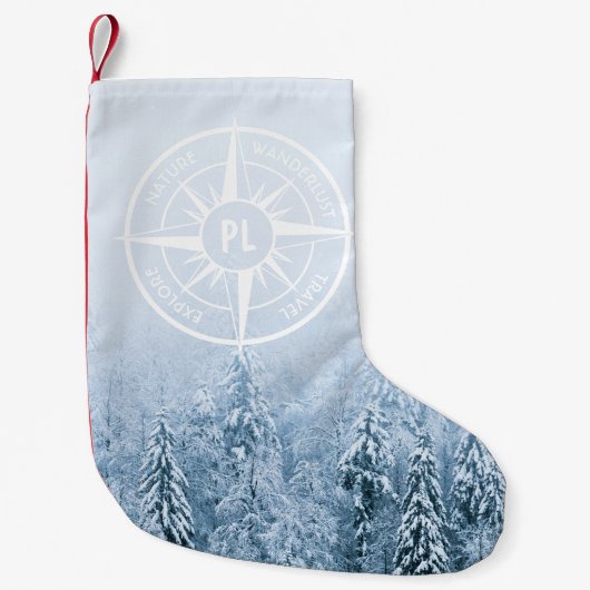 Kompass-Sternemblem monogramm Winterfichtenwald Kleiner Weihnachtsstrumpf (Vorderseite)