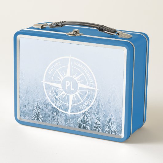 Kompass-Sternemblem monogramm Winterfichtenwald Metall Brotdose (Vorderseite)