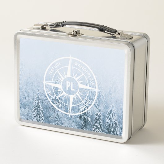 Kompass-Sternemblem monogramm Winterfichtenwald Metall Brotdose (Vorderseite)