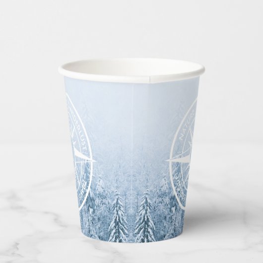 Kompass-Sternemblem monogramm Winterfichtenwald Pappbecher (Rechts)